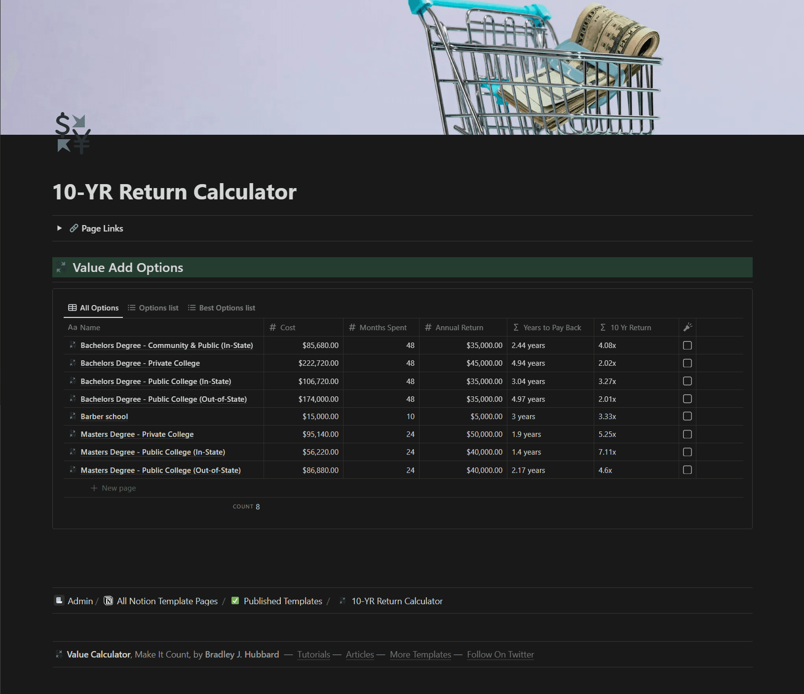 🧮 Value Calculator - 10-Year ROI Notion Tool