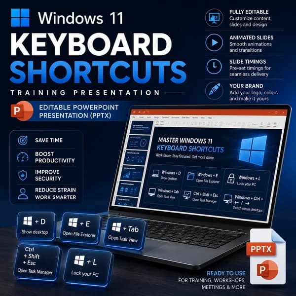 Windows 11 Keyboard Shortcuts Training Presentation (Editable PowerPoint PPTX)