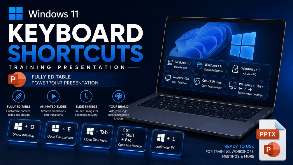 Windows 11 Keyboard Shortcuts Training Presentation (Editable PowerPoint PPTX) - image 1