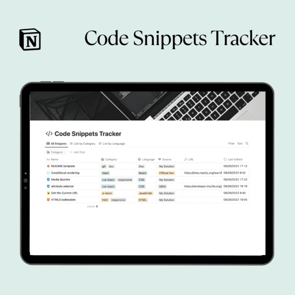 Code Snippets Tracker - Notion Template