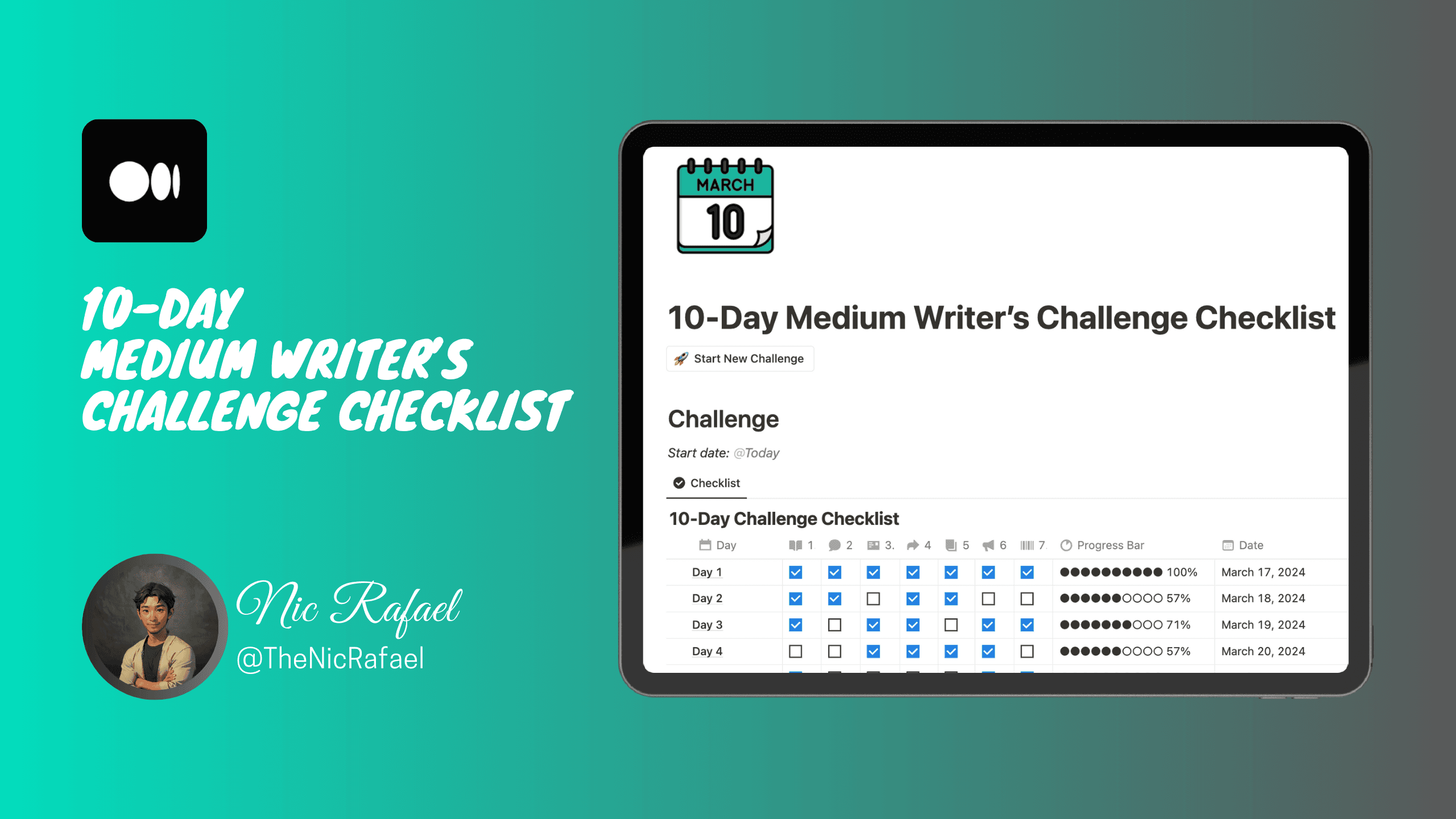 10-Day Medium Writer's Challenge Checklist - image 1