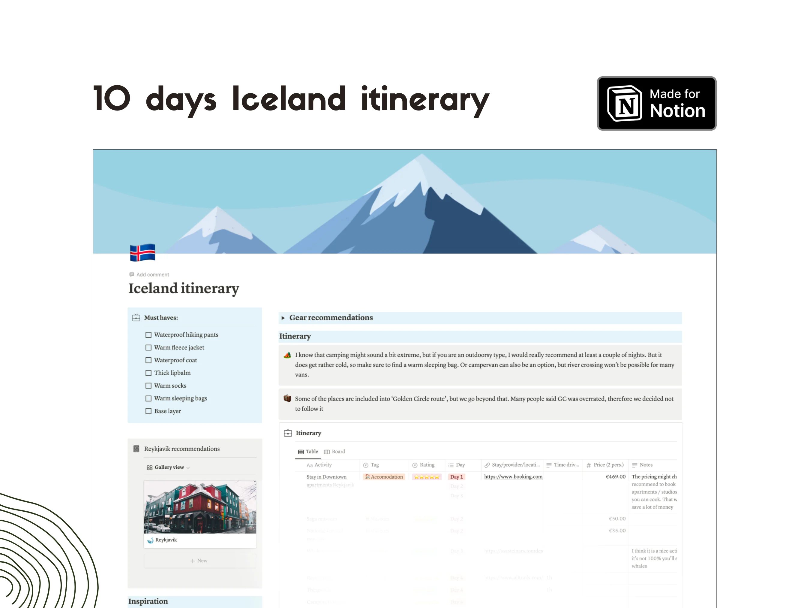 10 Days Iceland Itinerary Notion template - image 1