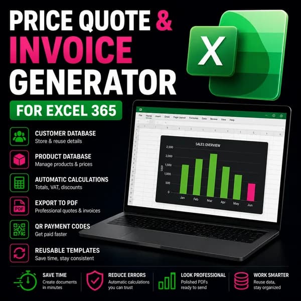 Price Quote & Invoice Generator for Microsoft Excel 365