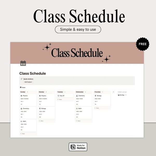 Class Schedule for notion