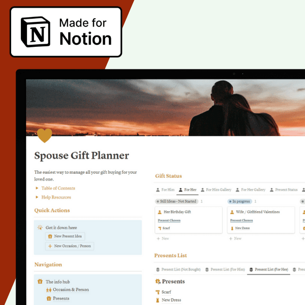 Spouse / Wife / Husband Gift Planner