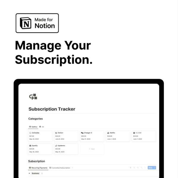 Subscription Tracker Template with Notion