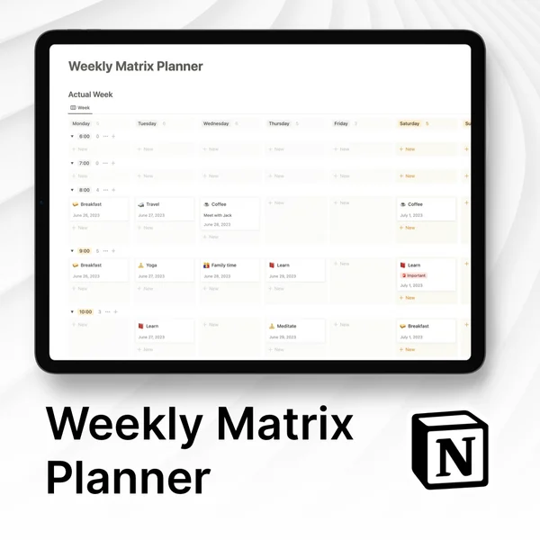 Notion Weekly Matrix Planner for Free