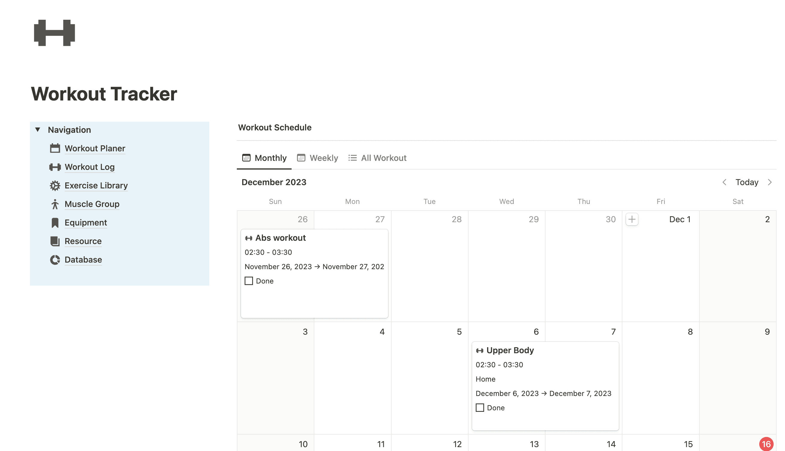Workout Tracker with notion - image 1