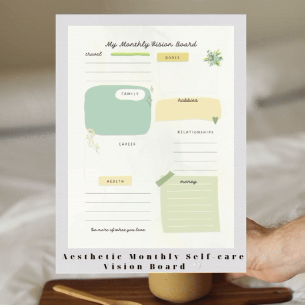 Aesthetic Monthly Selfcare Vision Board 🤍📑