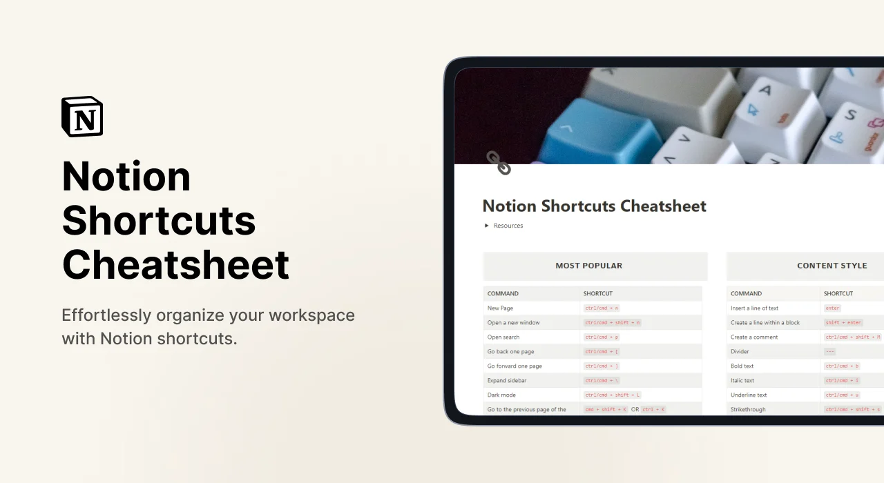 100+ Notion Shortcuts Cheatsheet - image 1