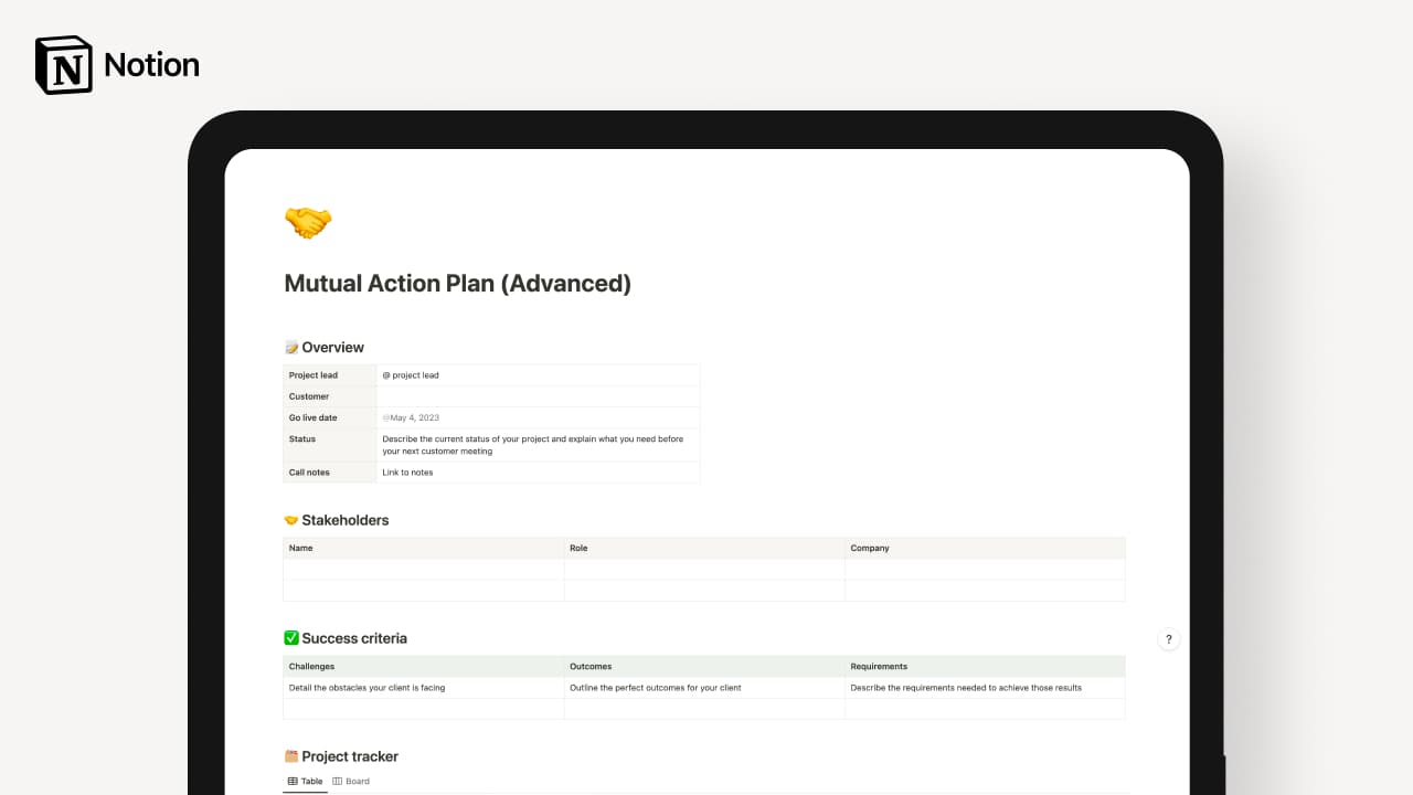 Mutual Action Plan (Advanced) Template - image 1
