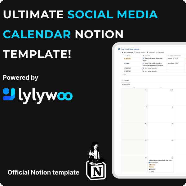 Notion Template Social Media Planner | Social Media Notion Calendar | Marketing Planner | Content Marketing | Content Strategy | Instagram