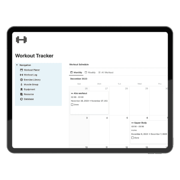 Workout Tracker with notion