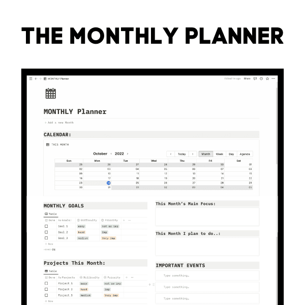The Monthly Planner | Free Notion Template