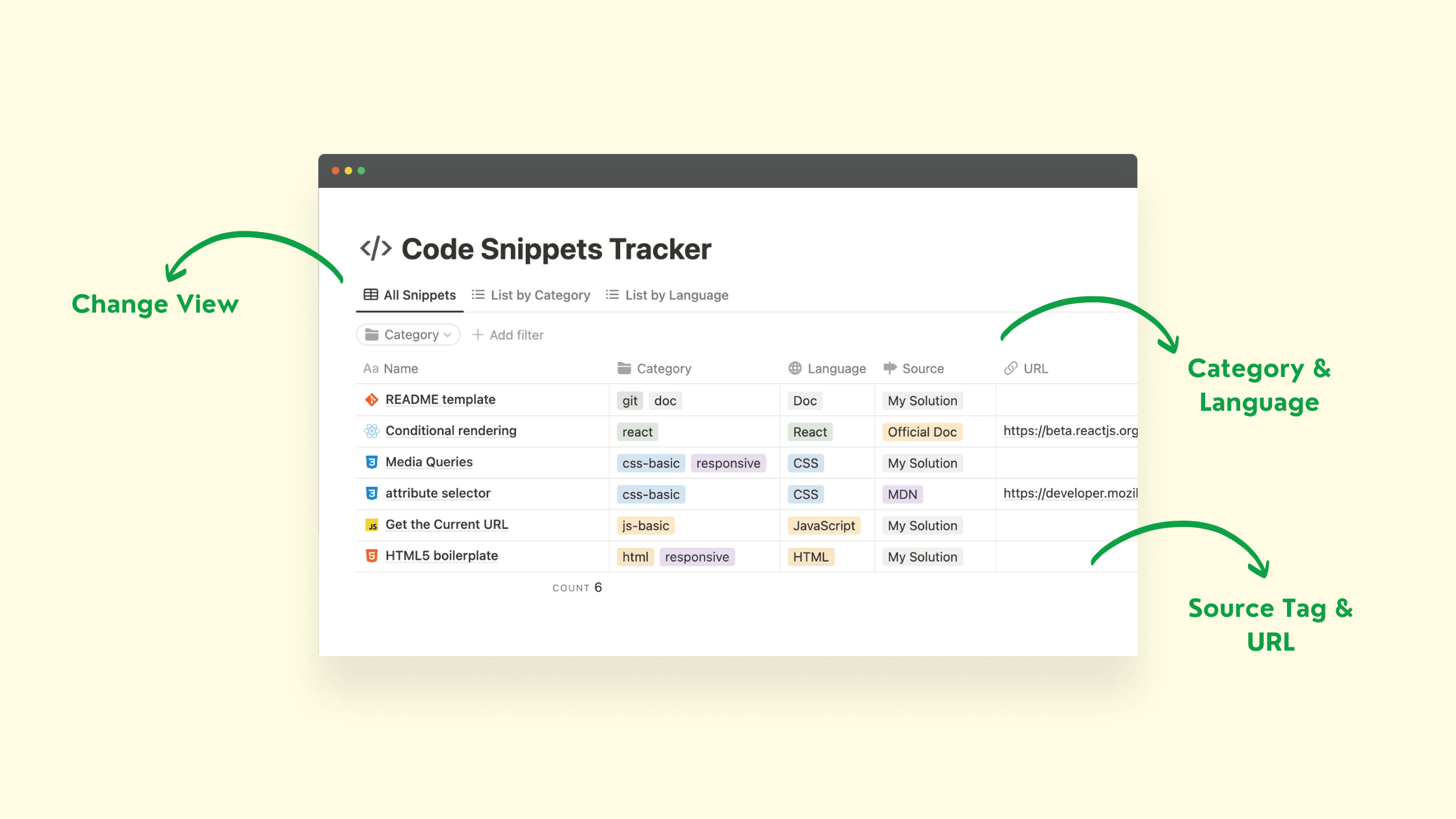 Code Snippets Tracker - Notion Template - image 2