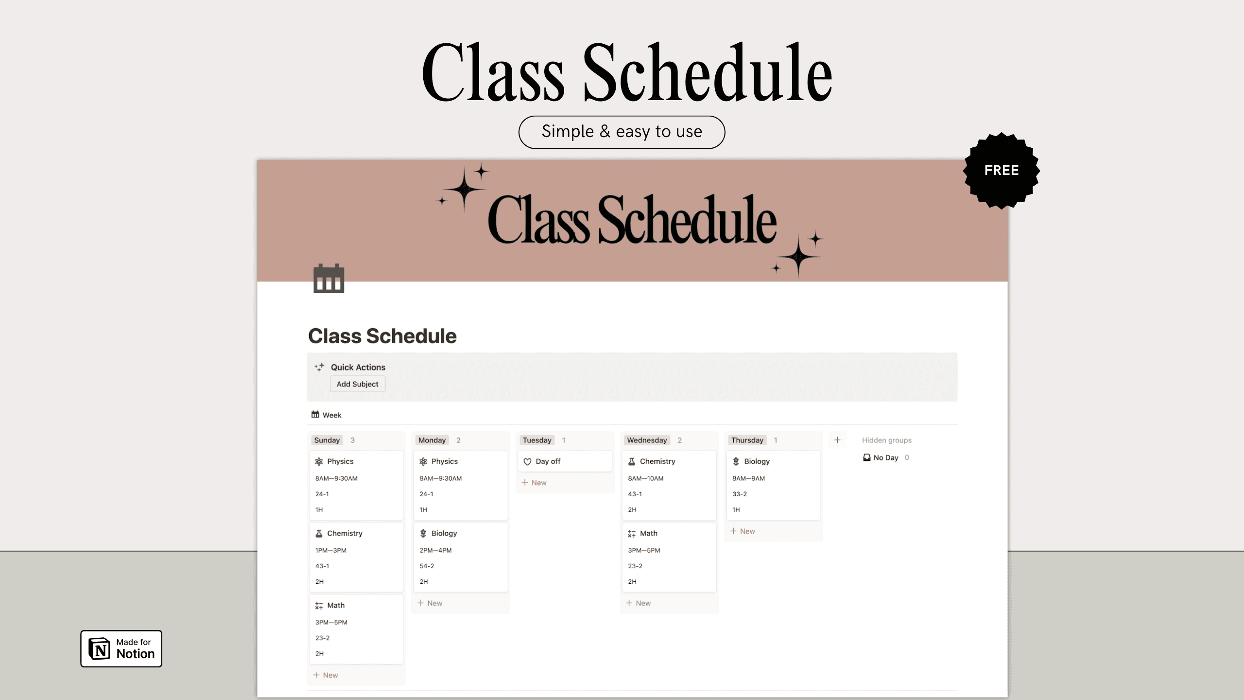 Class Schedule for notion - image 1