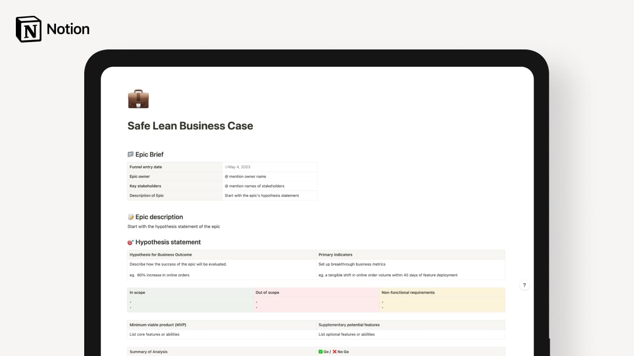 Safe Lean Business Case Template - image 1
