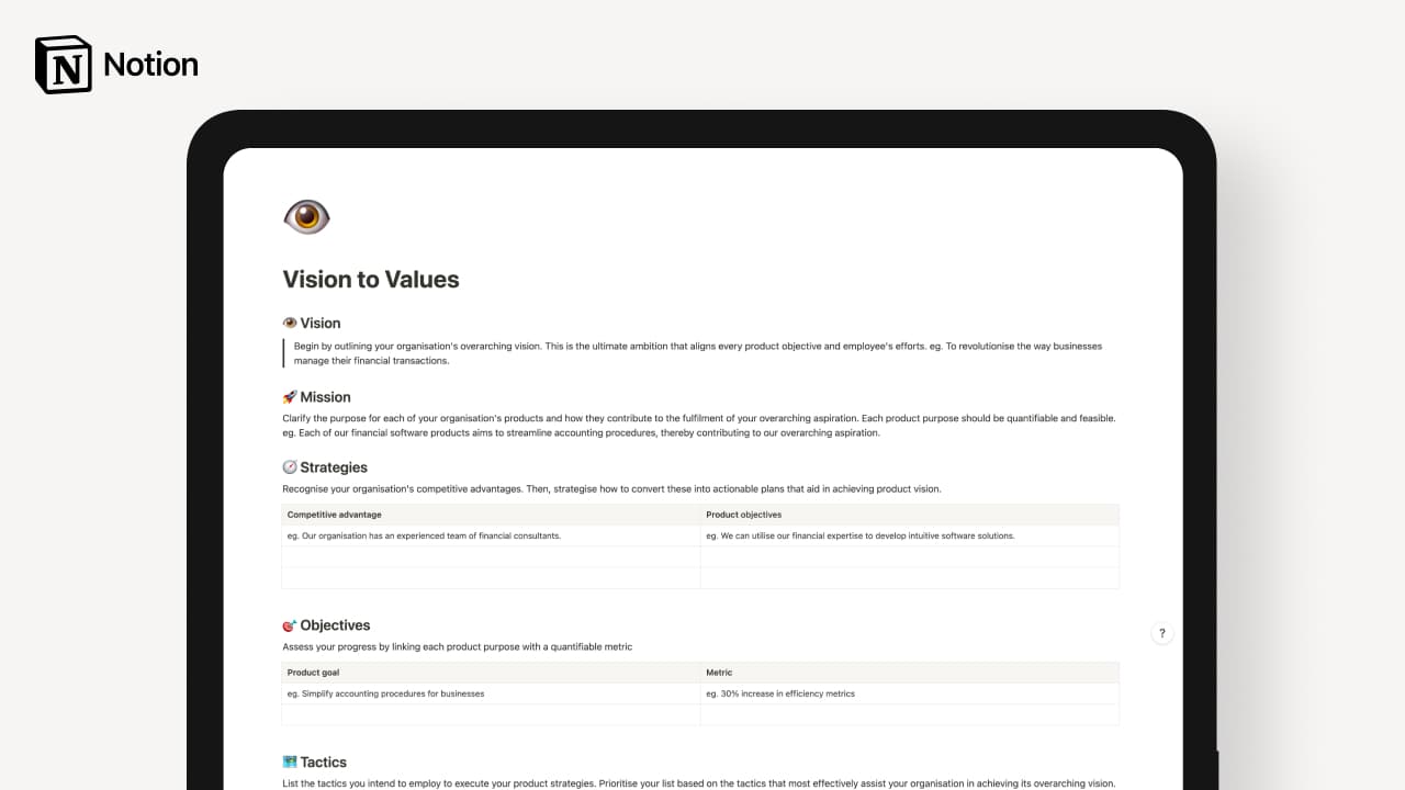 Vision to Values Template - image 1