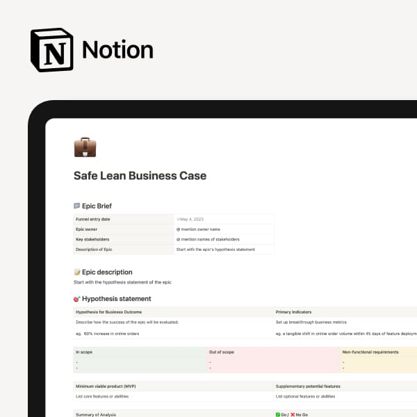 Safe Lean Business Case Template
