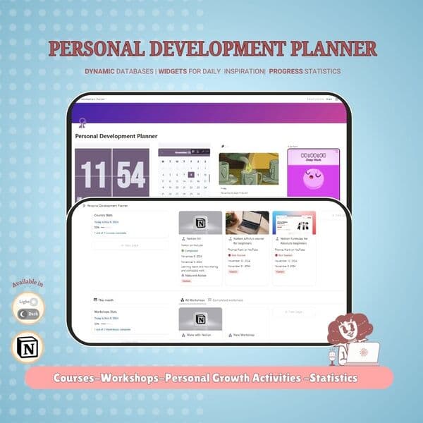 Personal development planner notion template