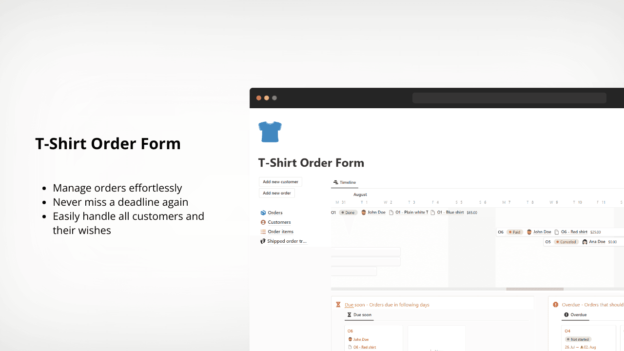 T-shirt Order Form - A Notion Template