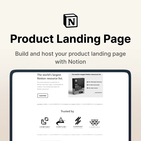 Product Landing Page Template in Notion
