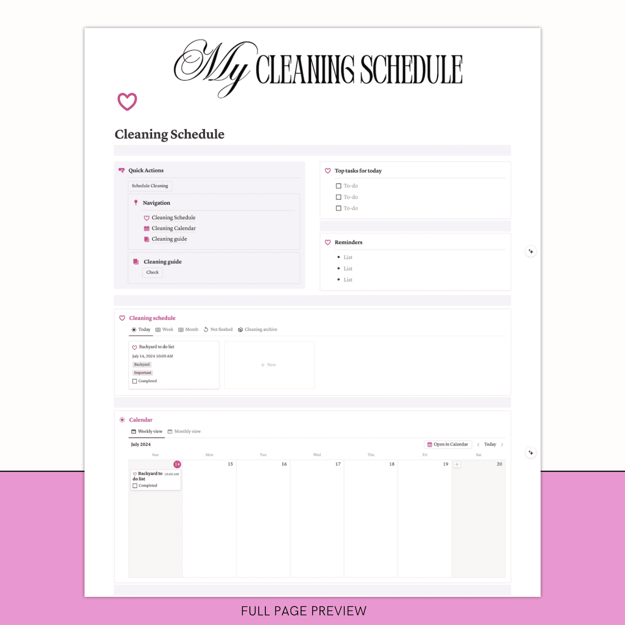Cleaning schedule notion template - image 2