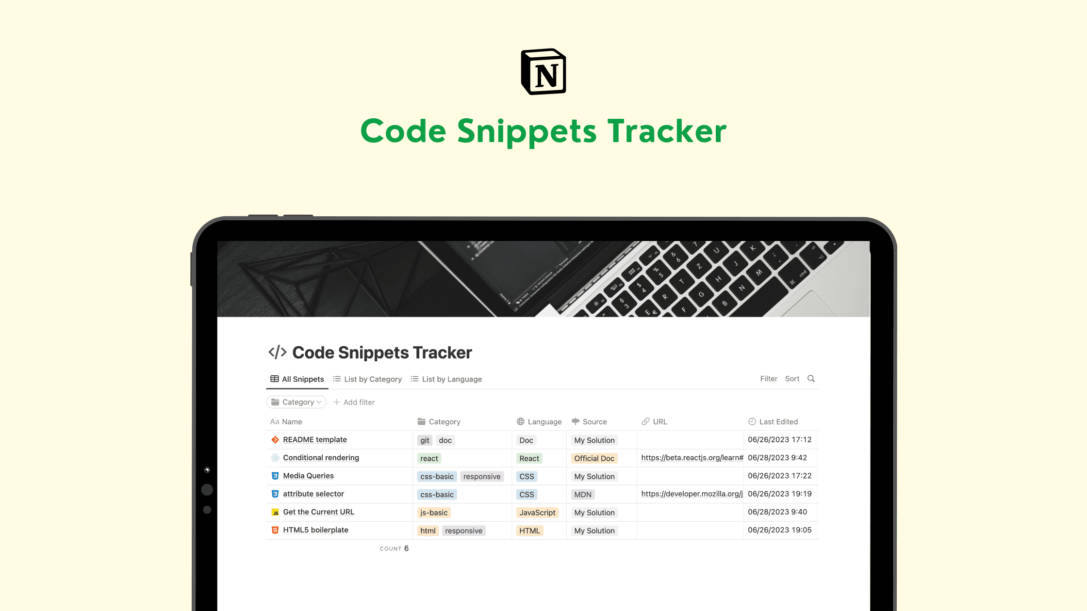 Code Snippets Tracker - Notion Template - image 1