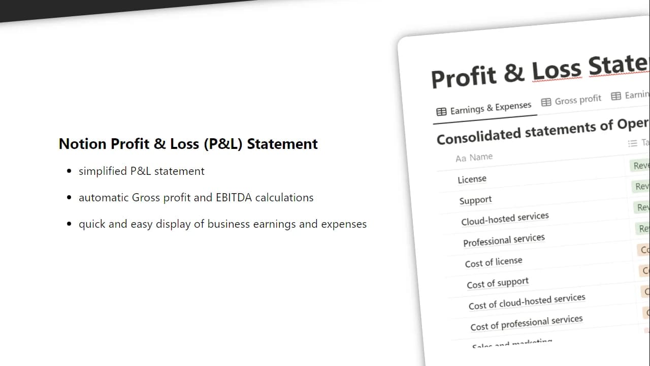 Profit & Loss (P&L) Statement - A Notion Template
