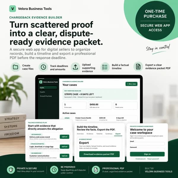 Chargeback Evidence Builder | Dispute Response & Evidence Packet Tool