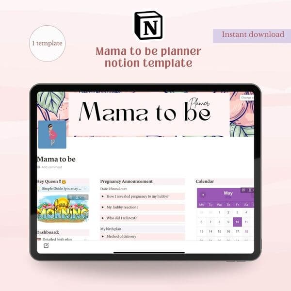 Mama to be digital planner|pregnancy notion template