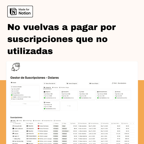 Gestor de Suscripciones una Plantilla de Notion