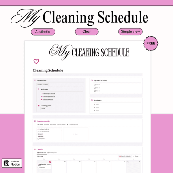 Cleaning schedule notion template