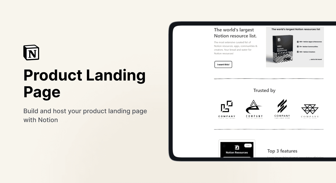 Product Landing Page Template in Notion - image 1