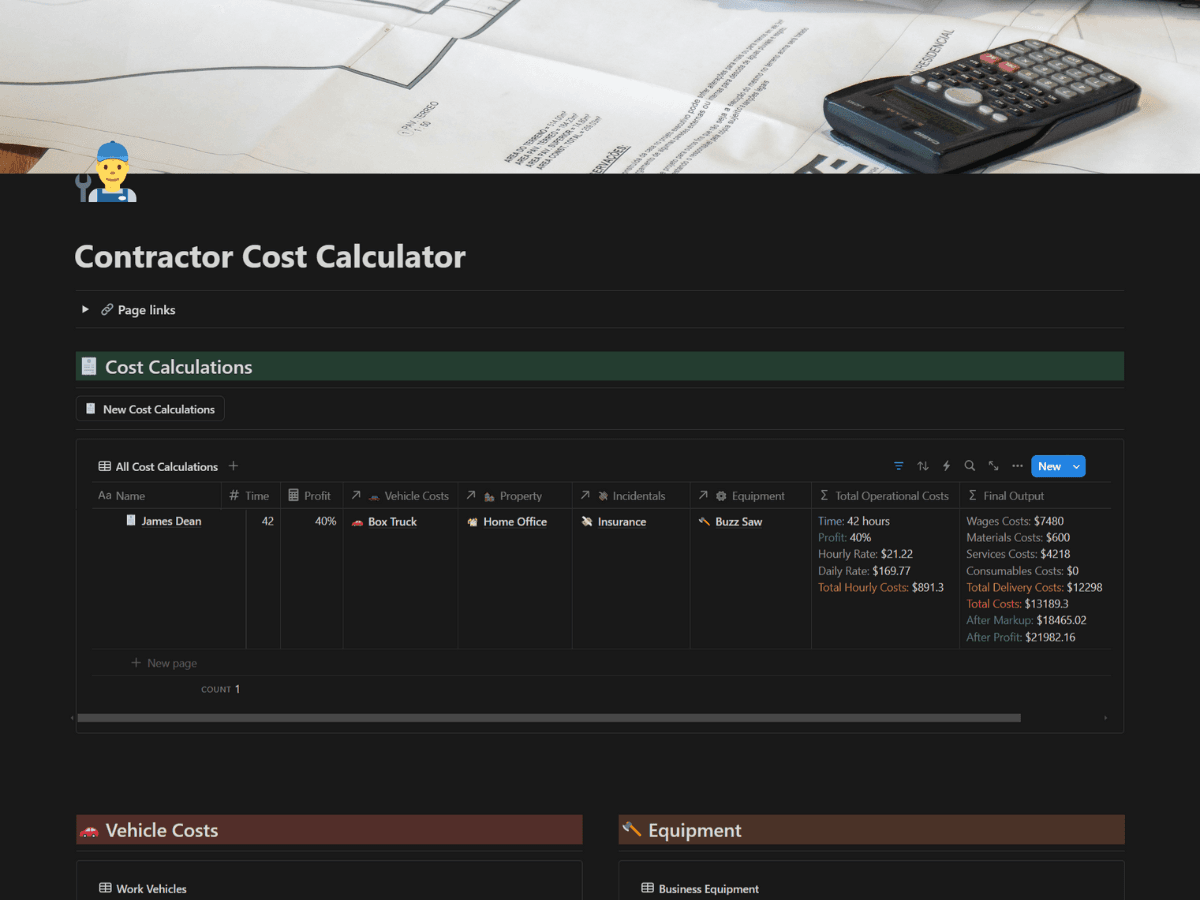 👨‍🔧 Contractor Cost Calculator