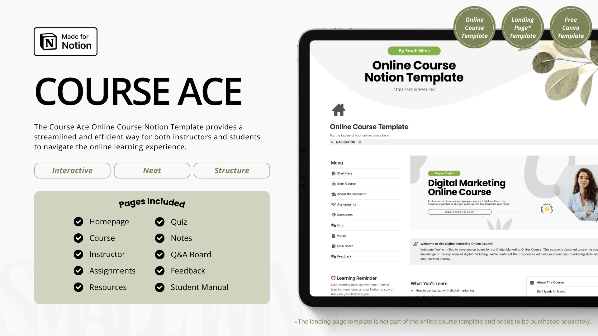 Course Ace - Online Course Notion Template