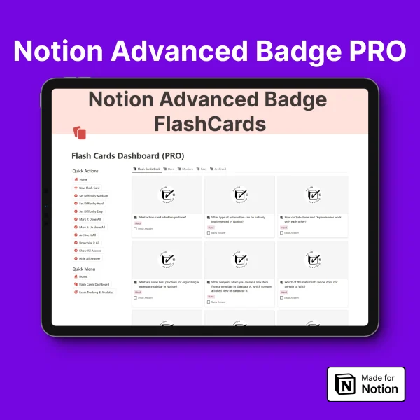 Notion Advanced Badge Flashcards Pro Template
