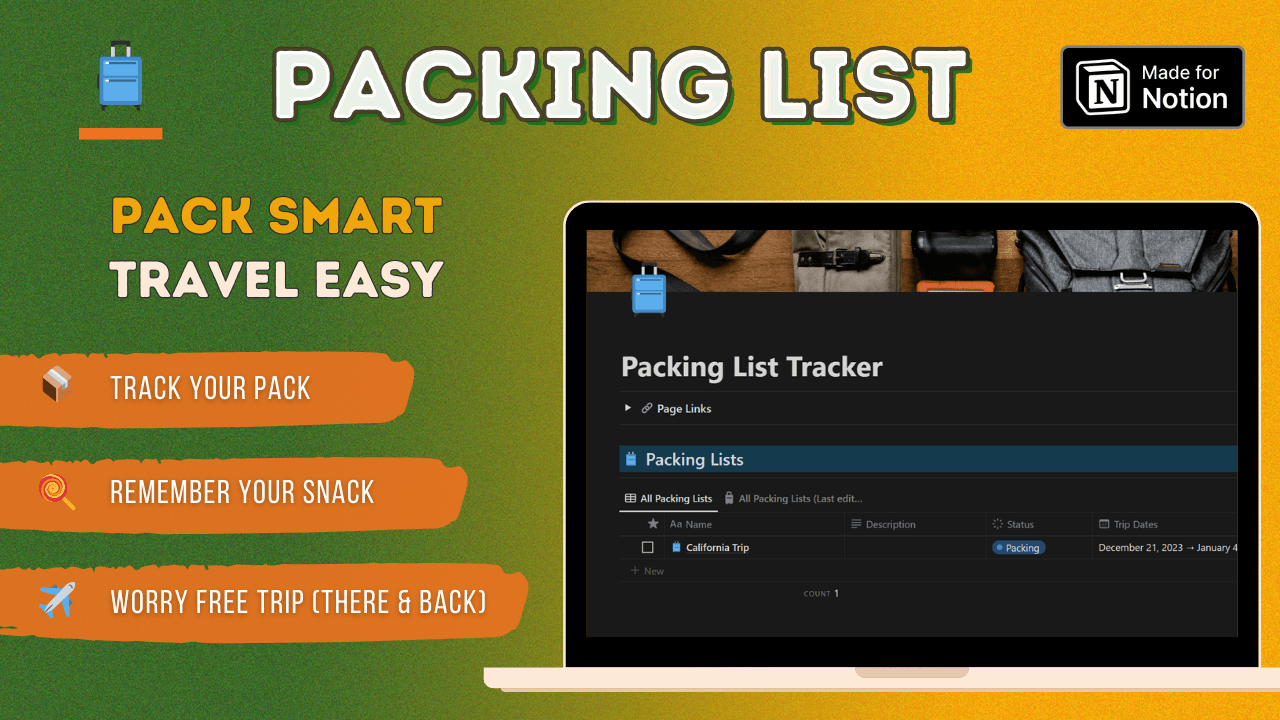 🧳 Notion Essential Packing List Tracker