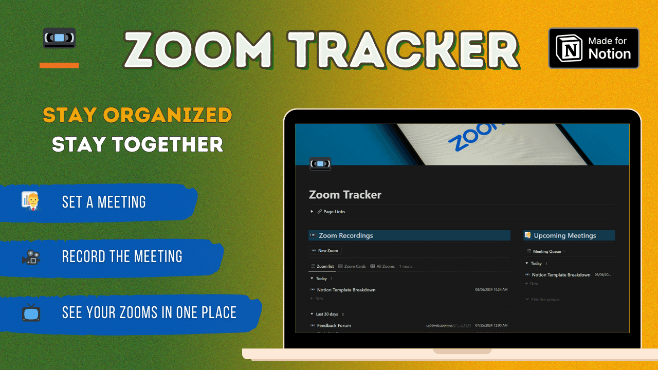 📼 Zoom Tracker - Recording and Meetings